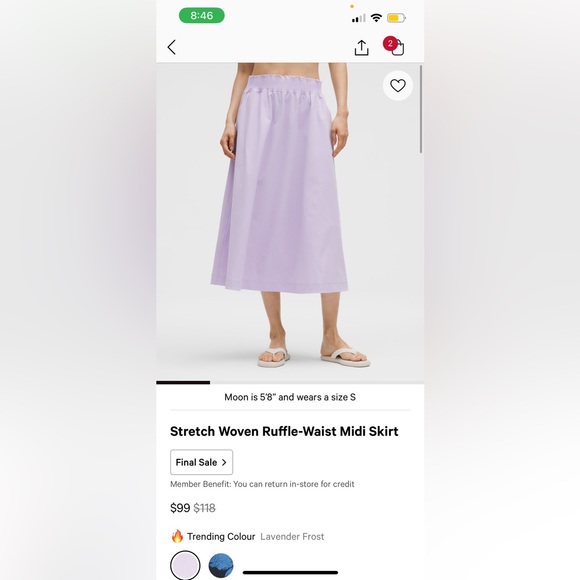 Lululemon Strech Woven Ruffle Waist Midi Skirt - Picture 2 of 5